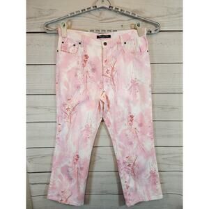 Bill Blass Womens Pink Floral Butterfly Cropped Perfect Fit Jeans Size‎ 14